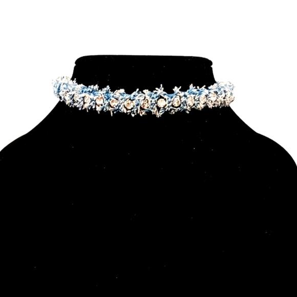 Diamonds DENIM Choker SIMULATED DIAMONDS Fuzzy Eyelash Necklace Luxe Formal Glam - Picture 7 of 15